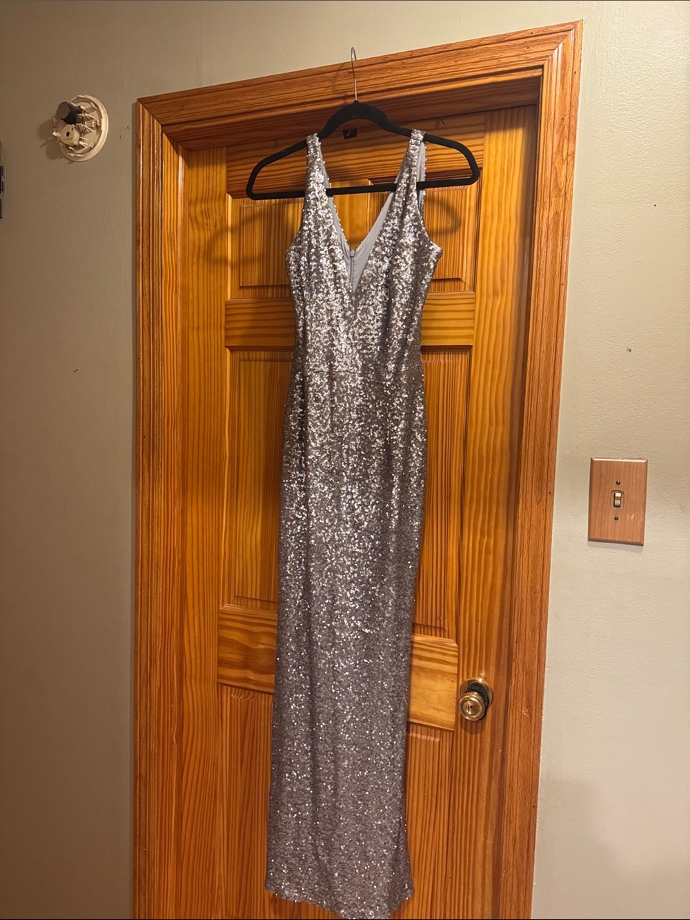 Dress the Population Silver Sequin V-Neck Maxi Dress